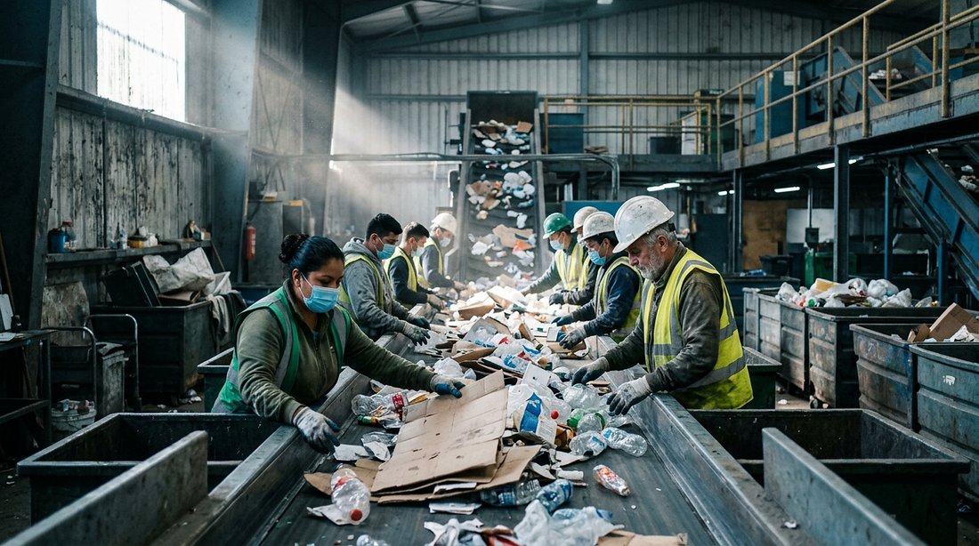 Taśma sortownicza w zakładzie recyklingu